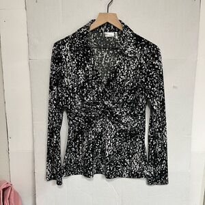 Nicole Miller Long Sleeve Black And White Blouse   Sz M   EUC
